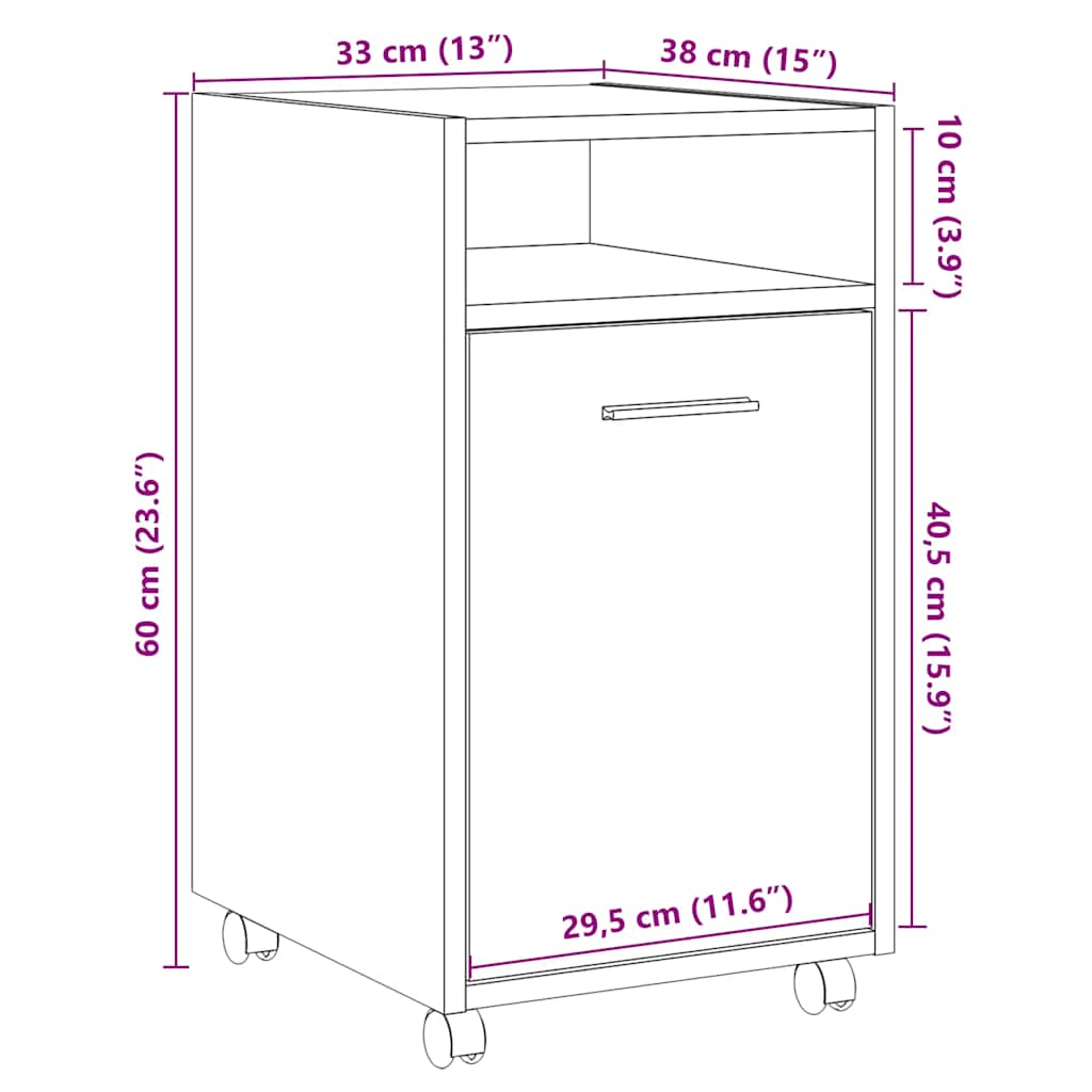 Armadio con Ruote Rovere Artigianale 33x38x60 cm in Truciolato | homemem39