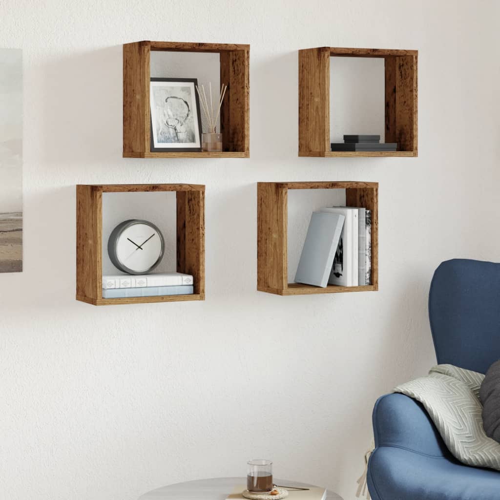 Mensole Parete a Cubo 4 pz Legno Vecchio 30x15x30 cm Truciolato | homemem39