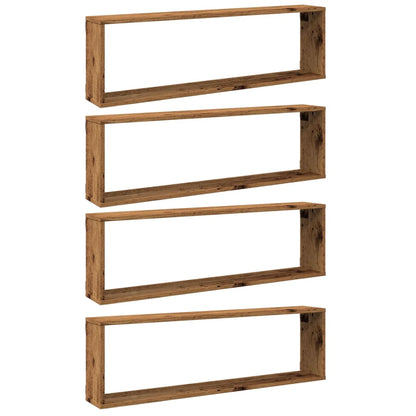 Mensole Parete a Cubo 4 pz Legno Vecchio 100x15x30cm Truciolato | homemem39