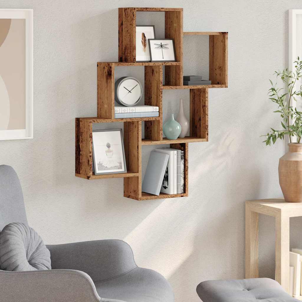 Mensola a Muro a Cubo Legno Antico 78x15x93cm Legno Multistrato | homemem39
