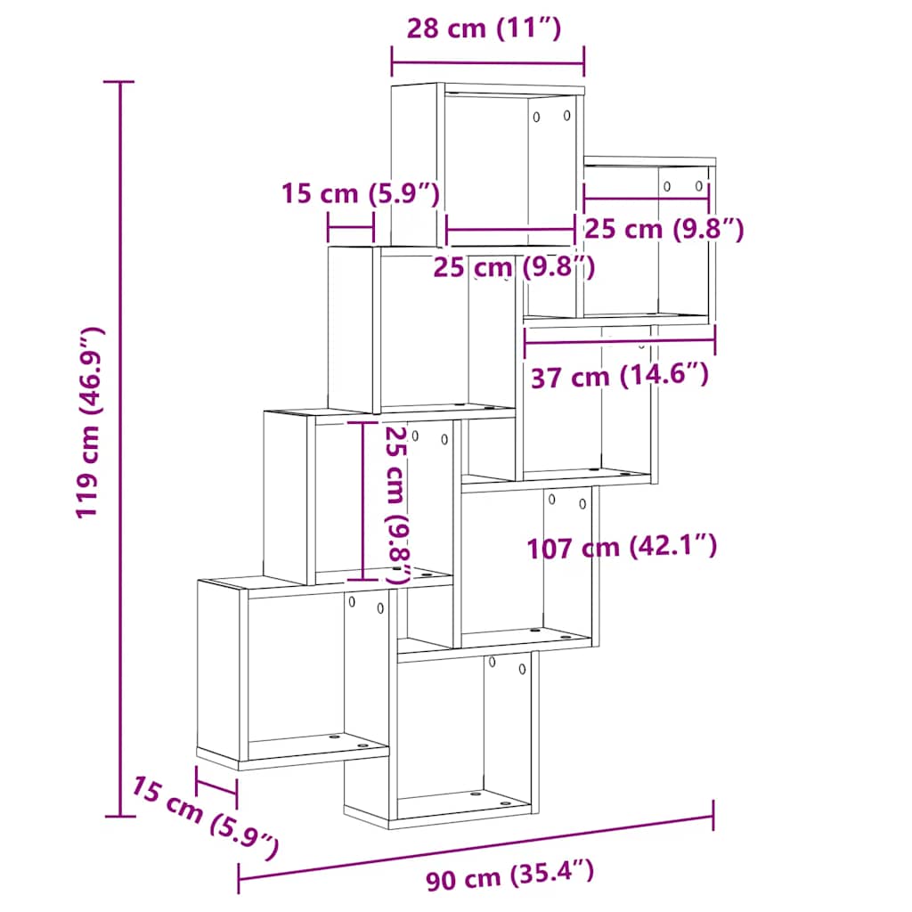 Mensola a Muro a Cubo Antico 90x15x119,5 cm Legno Multistrato | homemem39