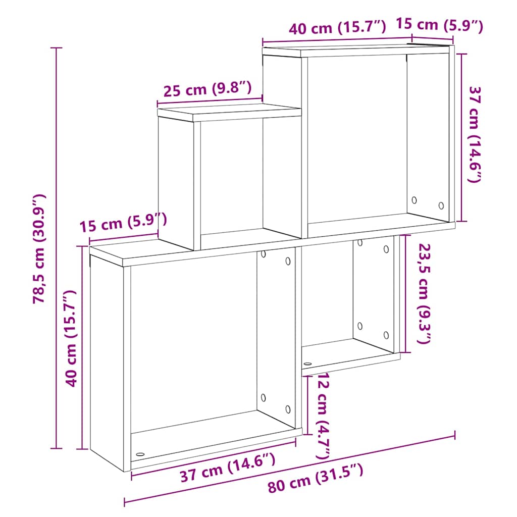 Mensola da Parete Legno Vecchio 80x15x78,5 cm Legno Multistrato | homemem39