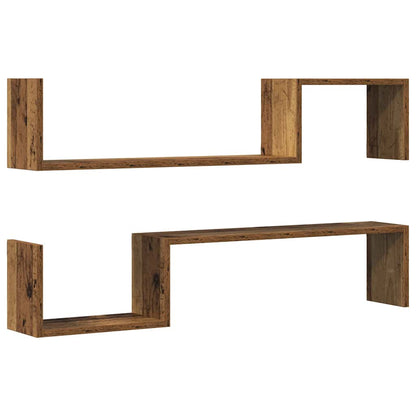 Scaffali da Parete 2 pz Legno Antico 100x15x20 cm Multistrato | homemem39