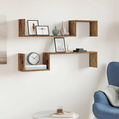 Scaffali da Parete 2 pz Legno Antico 100x15x20 cm Multistrato | homemem39