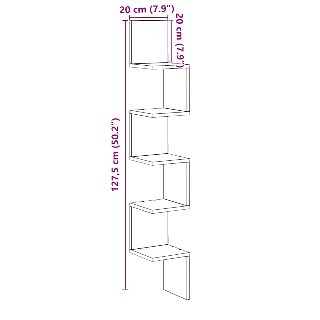 Mensola Angolare Legno Antico 20x20x127,5 cm Truciolato | homemem39