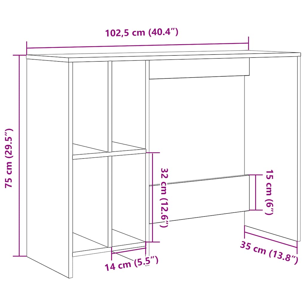 Scrivania Rovere Artigianale 102,5x35x75cm in Legno Multistrato - homemem39