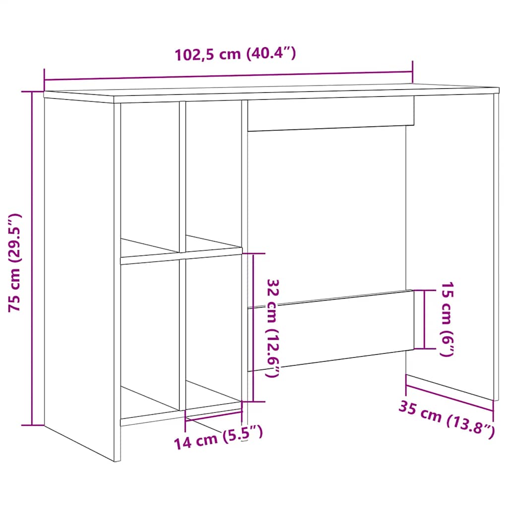 Scrivania Rovere Artigianale 102,5x35x75cm in Legno Multistrato