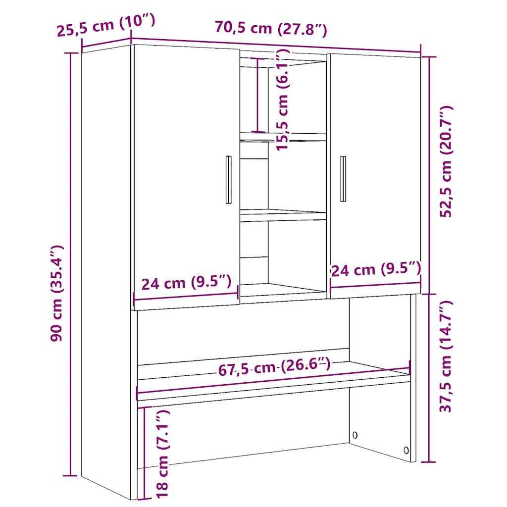 Mobile per Lavatrice Legno Antico 70,5x25,5x90 cm | homemem39