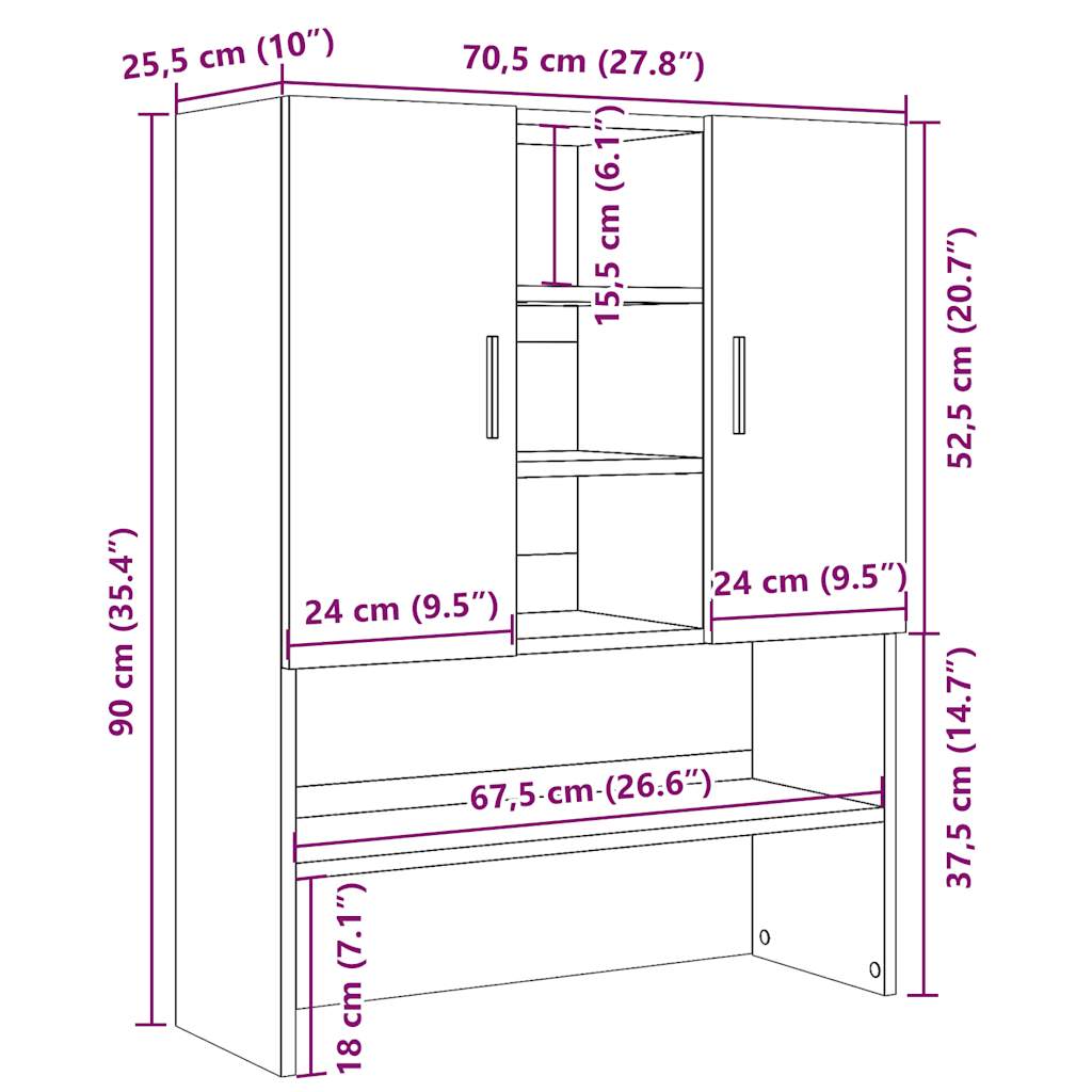 Mobile per Lavatrice Rovere Artigianale 70,5x25,5x90 cm | homemem39