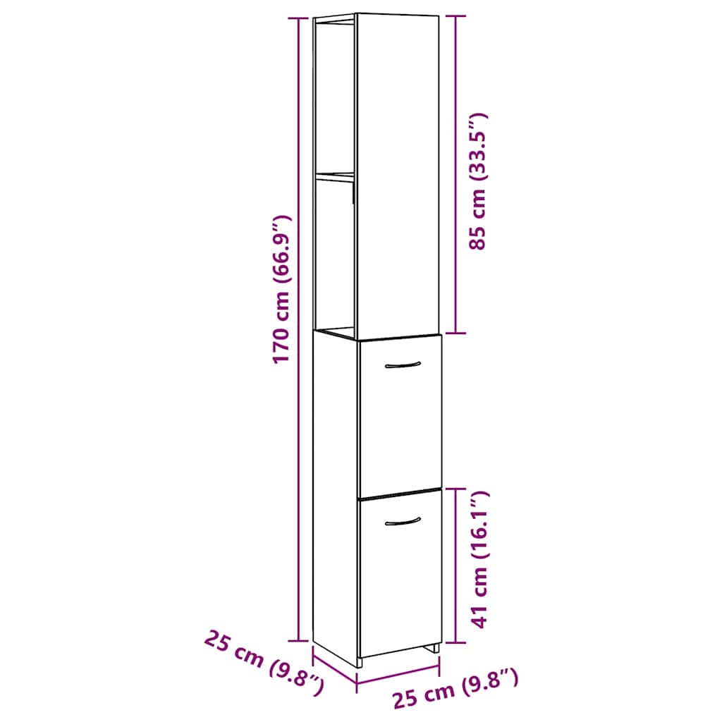 Armadietto Bagno Rovere 25x25x170 cm Legno Multistrato | homemem39