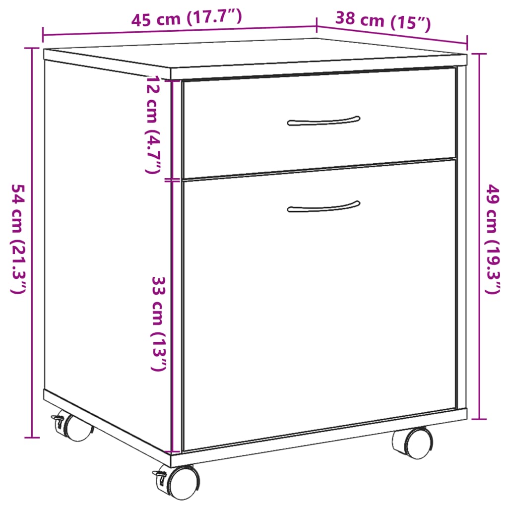 Armadietto con Ruote Legno Antico 45x38x54 cm Legno Multistrato | homemem39