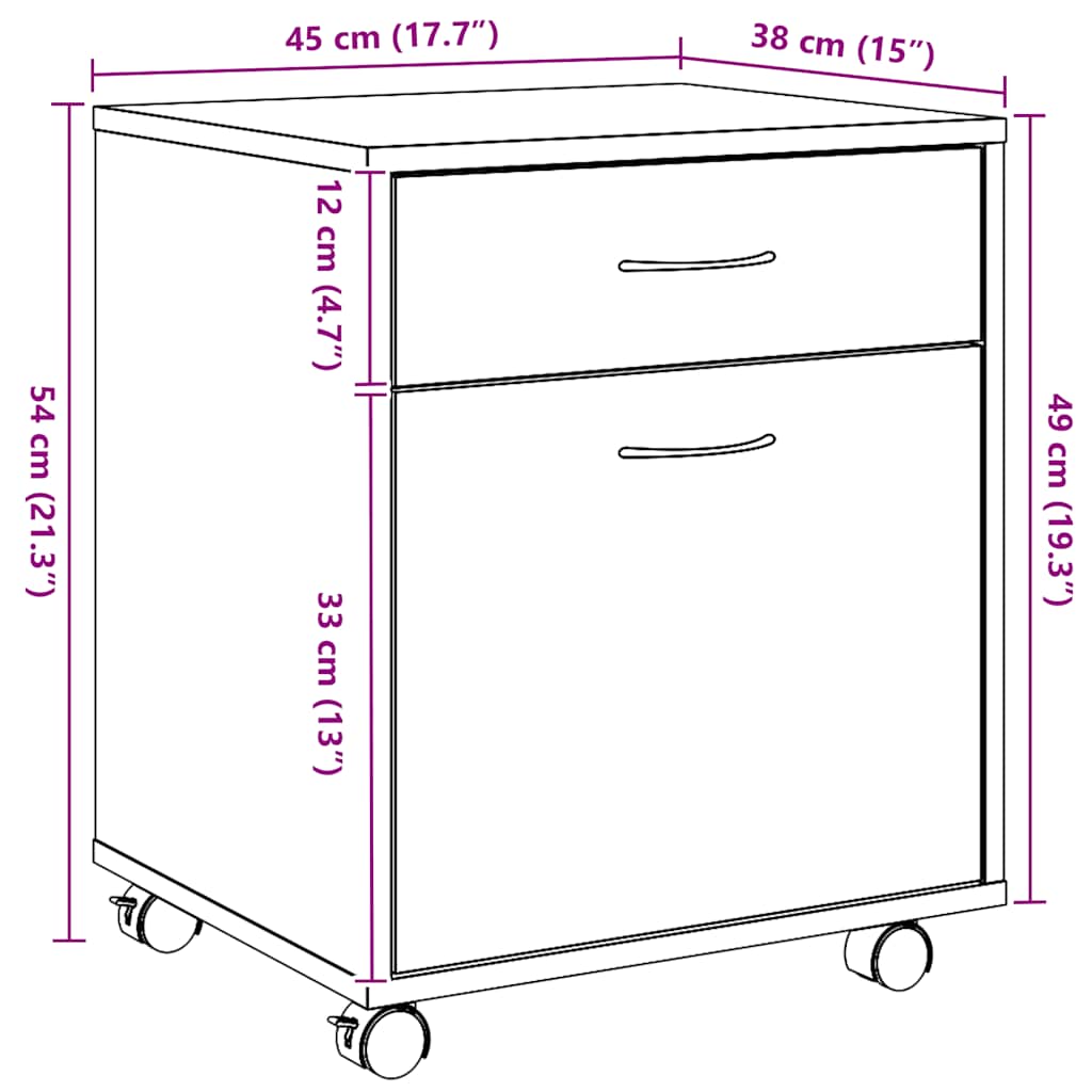Armadietto con Ruote Rovere Artigianale 45x38x54 cm Truciolato | homemem39