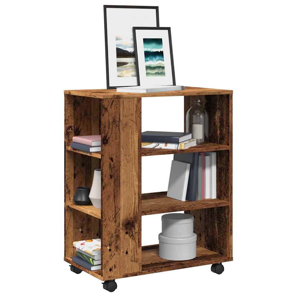Mobiletto con Ruote Legno Antico 60x35x75 cm Legno Multistrato | homemem39