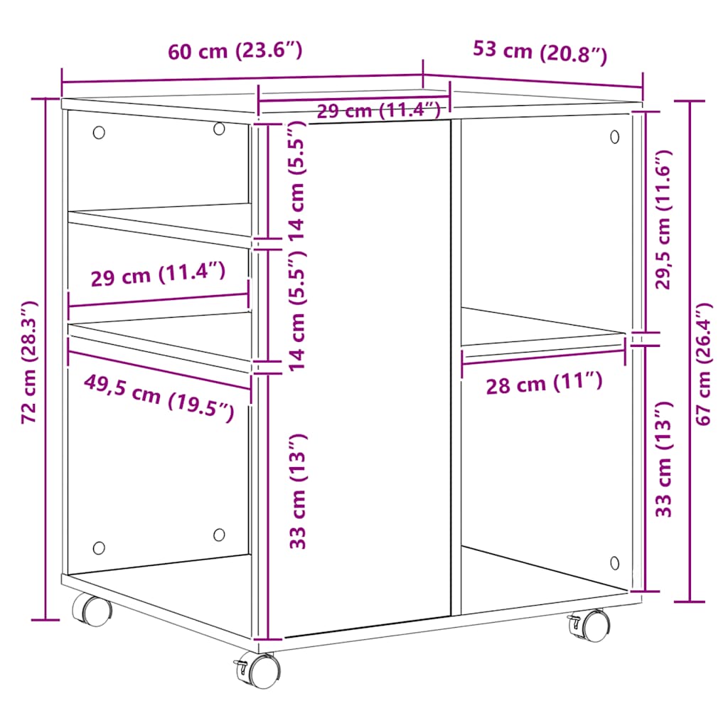 Armadietto con Ruote Legno Antico 60x53x72cm in Truciolato | homemem39