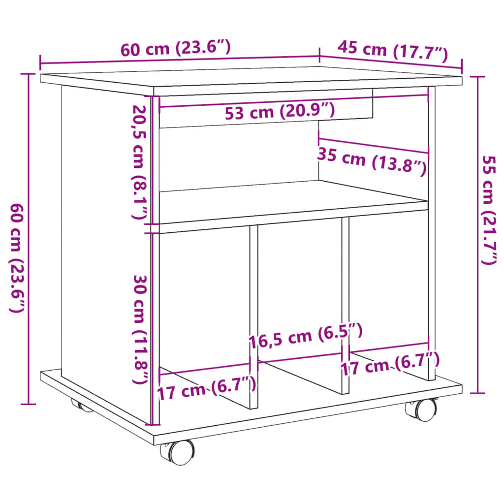 Armadietto con Ruote Legno Antico 60x45x60 cm Legno Multistrato | homemem39