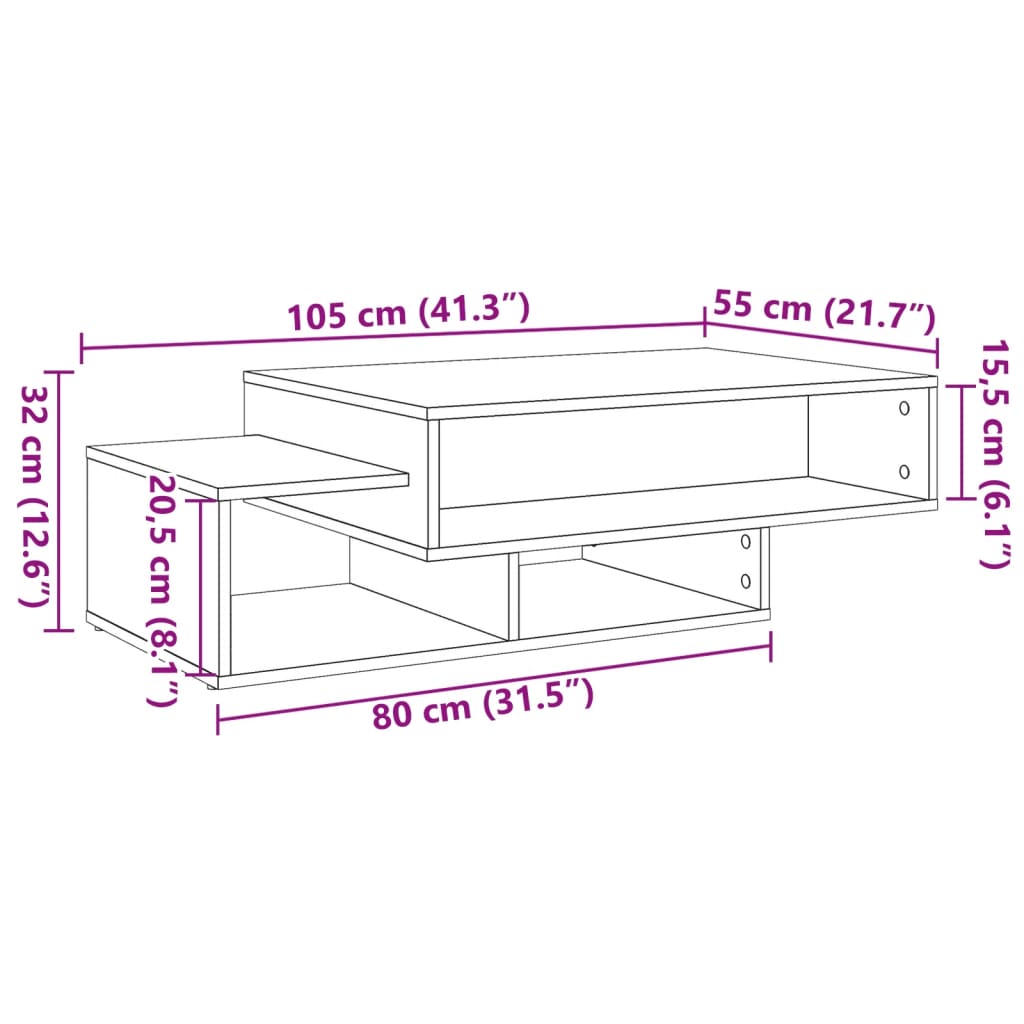 Tavolino da Salotto Legno Antico 105x55x32cm in Truciolato | homemem39