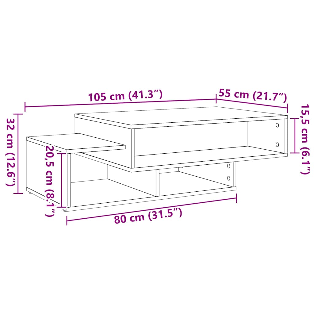 Tavolino Salotto Rovere Artigianale 105x55x32 cm in Truciolato | homemem39