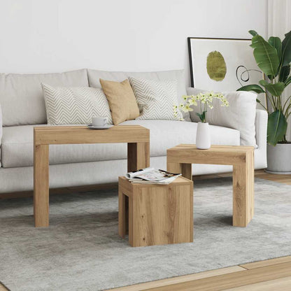 Tavolini Impilabili 3 pz Rovere Artigianale in Truciolato | homemem39