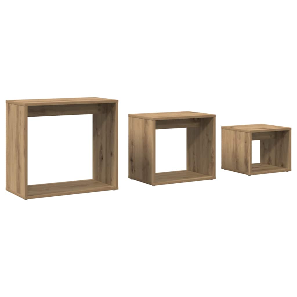 Tavolini Impilabili 3 pz Rovere Artigianale Legno Multistrato | homemem39