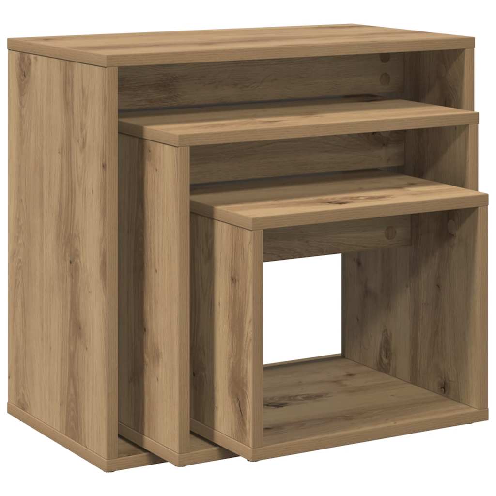 Tavolini Impilabili 3 pz Rovere Artigianale Legno Multistrato