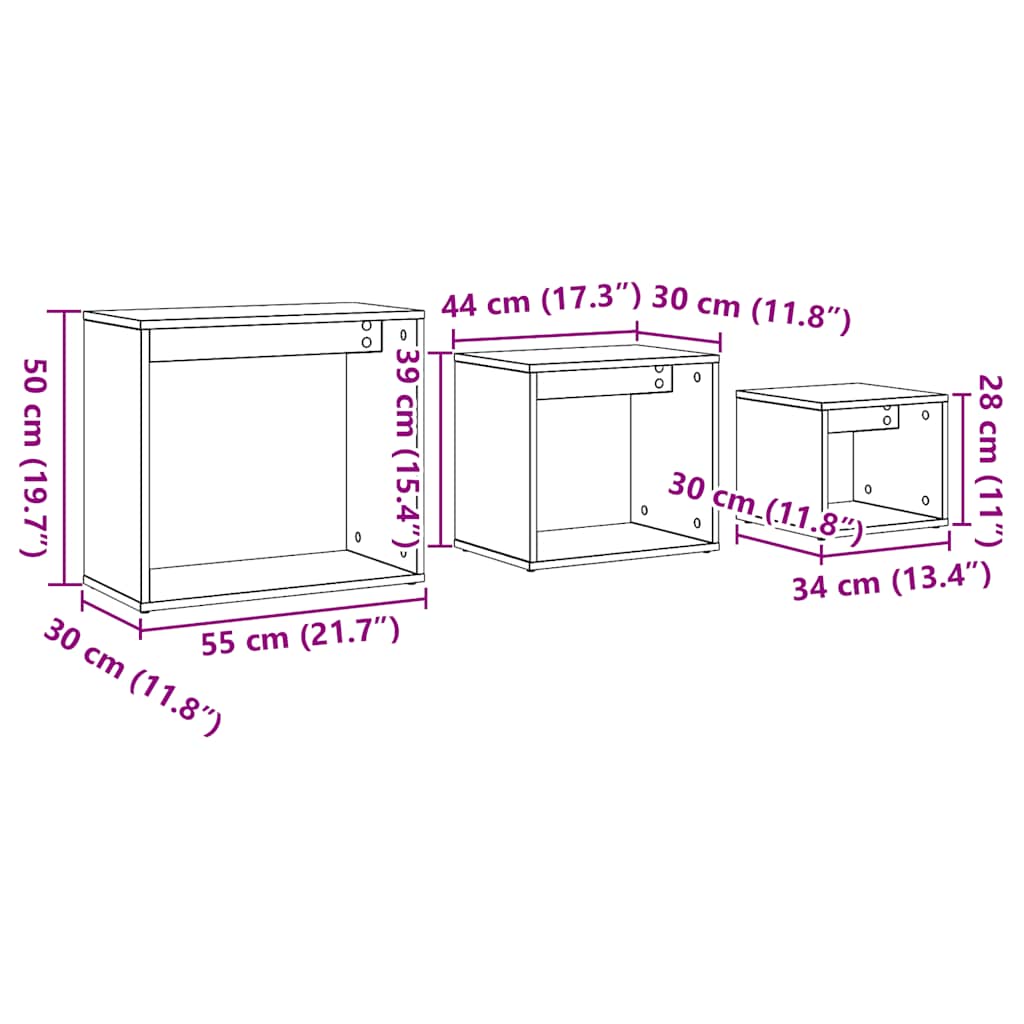 Tavolini Impilabili 3 pz Rovere Artigianale Legno Multistrato | homemem39