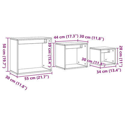 Tavolini Impilabili 3 pz Rovere Artigianale Legno Multistrato | homemem39
