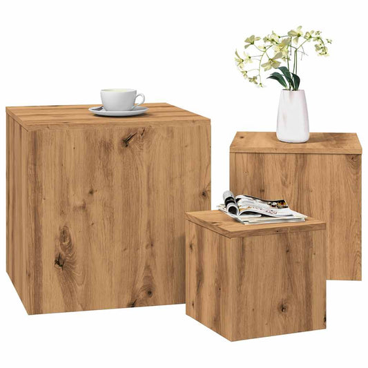 Tavolini 3 pz Rovere Artigianale in Legno Multistrato - homemem39