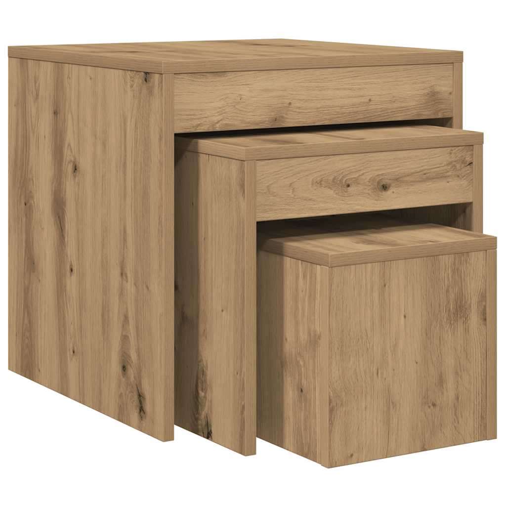 Tavolini Impilabili 3 pz Rovere Artigianale Legno Multistrato - homemem39