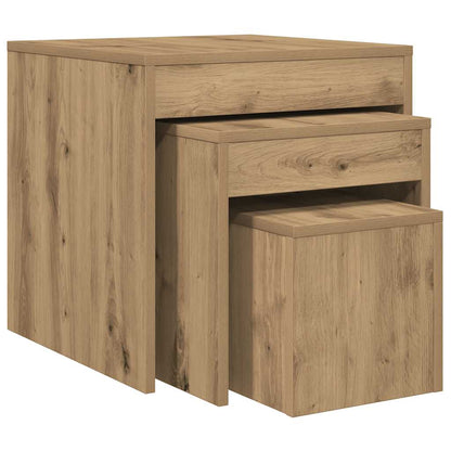 Tavolini Impilabili 3 pz Rovere Artigianale Legno Multistrato - homemem39