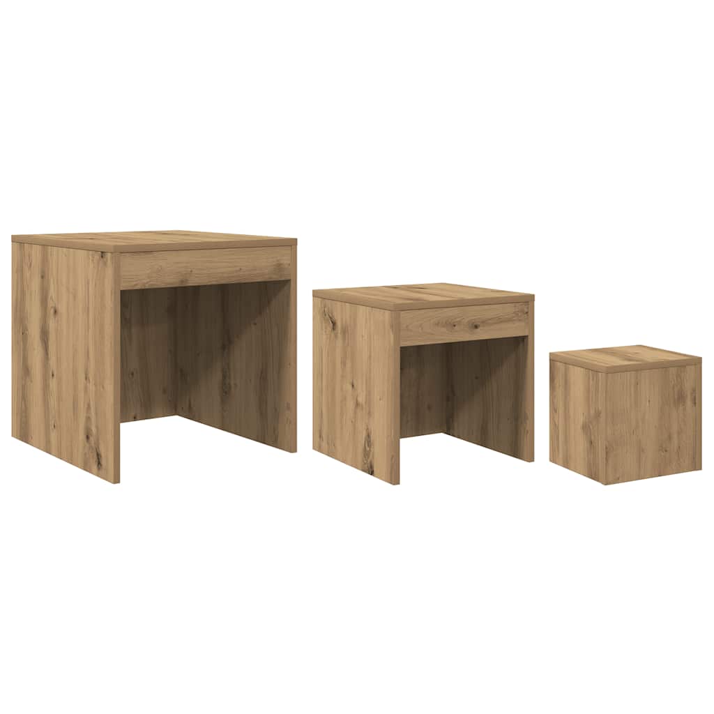 Tavolini Impilabili 3 pz Rovere Artigianale Legno Multistrato - homemem39