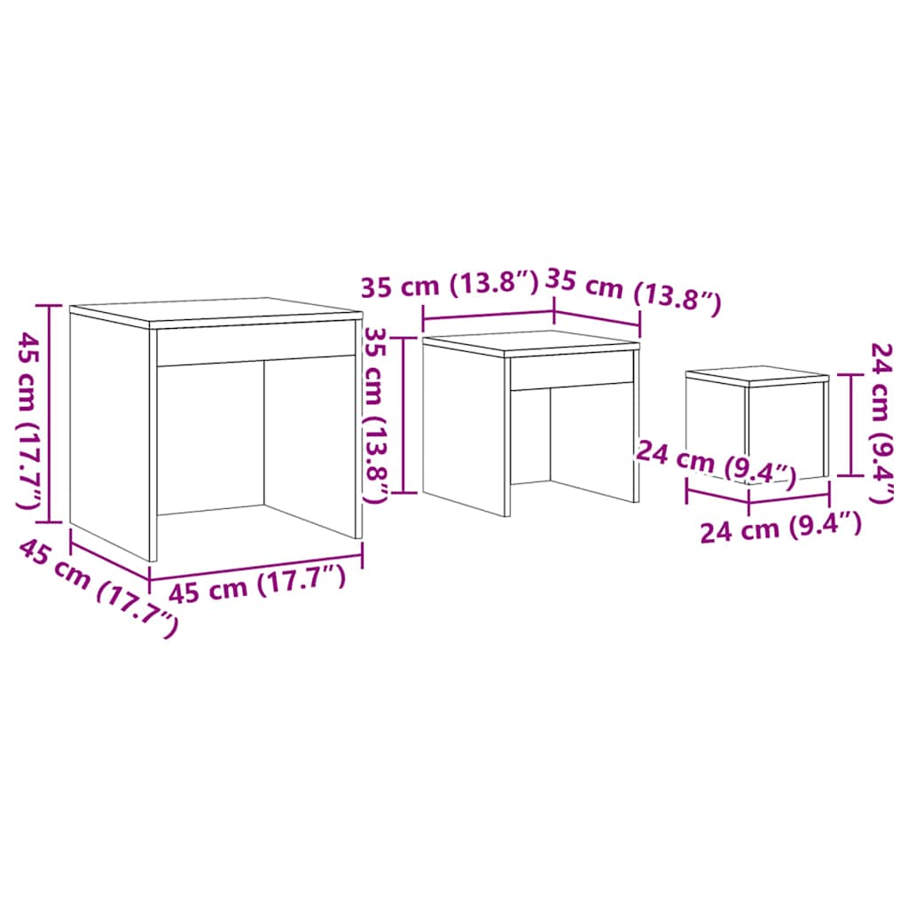 Tavolini Impilabili 3 pz Rovere Artigianale Legno Multistrato | homemem39