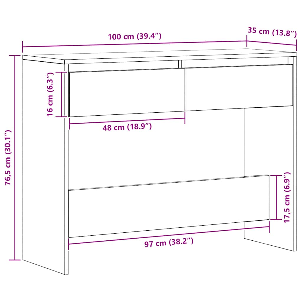 Tavolo Consolle Rovere Artigianale 100x35x76,5 cm in Truciolato | homemem39