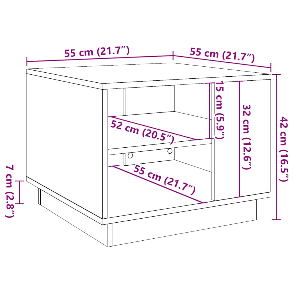 Tavolino da Salotto Legno Antico 55x55x42 cm Legno Multistrato | homemem39