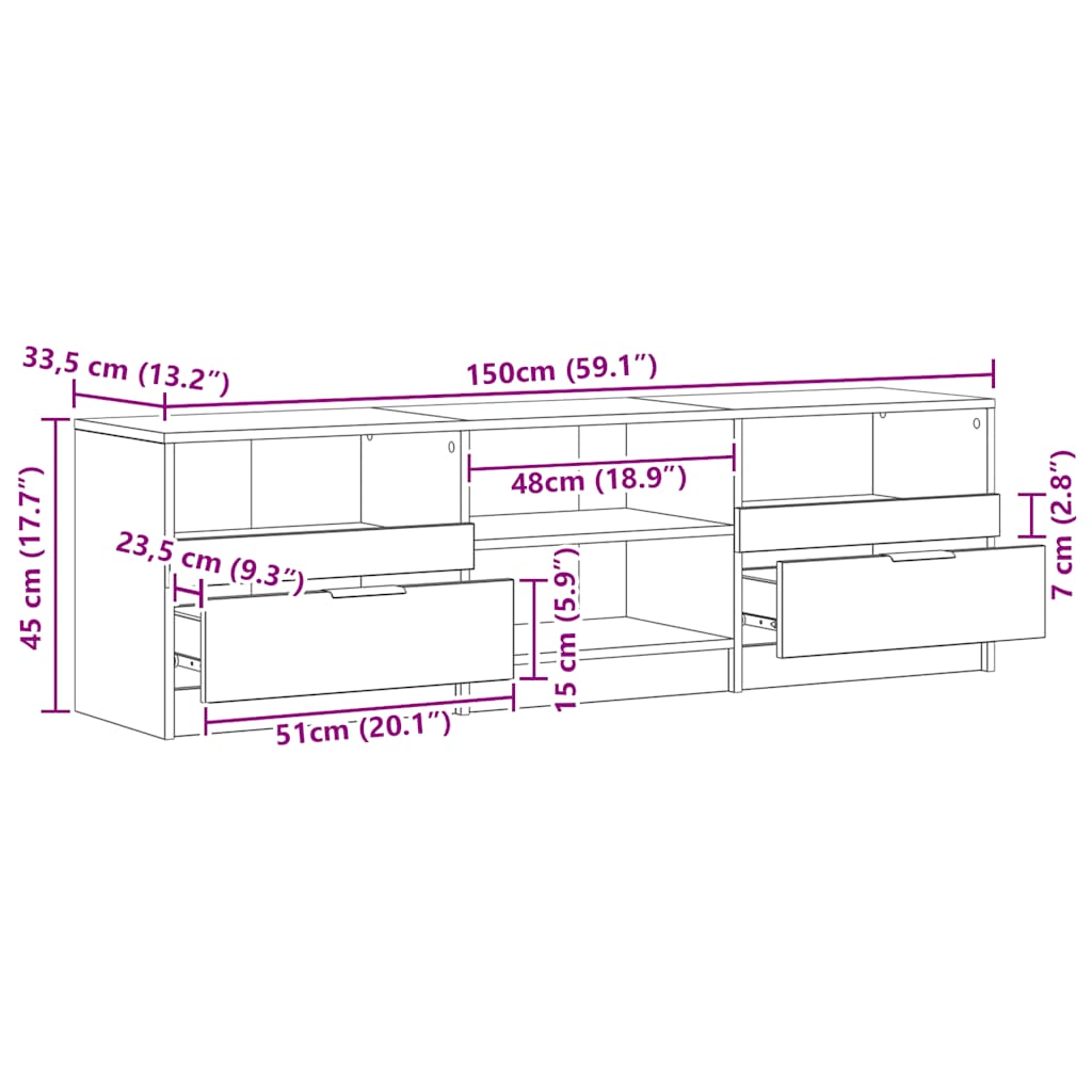 Mobile Porta TV Rovere Artigianale 150x33,5x45 cm in Truciolato