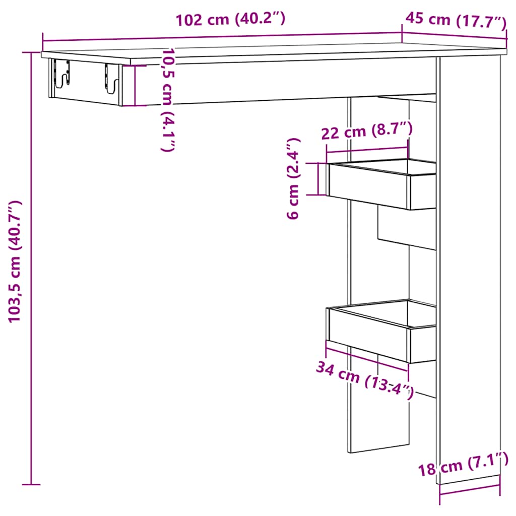 Bancone da Muro Legno Antico 102x45x103,5cm Legno Multistrato | homemem39