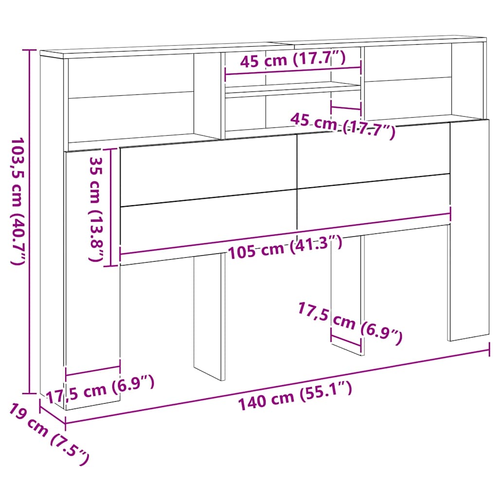 Testiera con Contenitore Artigianale 160x19x103,5cm Multistrato