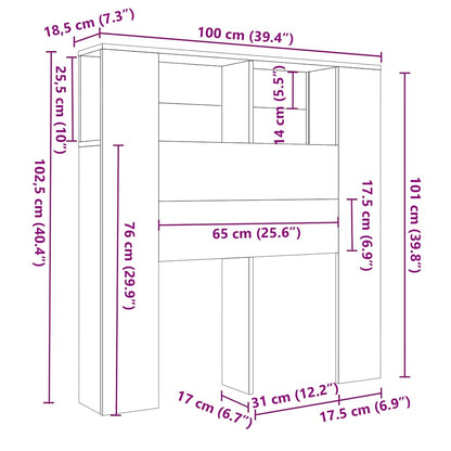 Testiera con Contenitore Legno 100x18,5x102,5 cm in Multistrato - homemem39