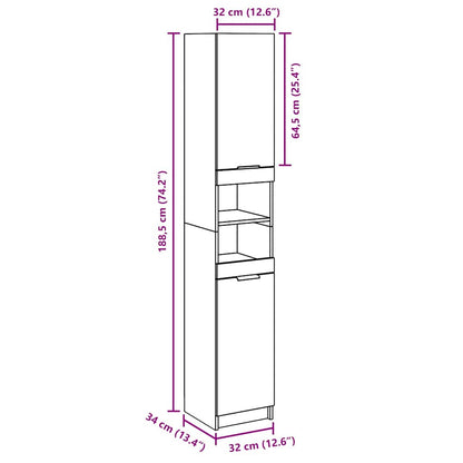 Mobile da Bagno Grigio Cemento 32x34x188,5 cm Legno Multistrato | homemem39