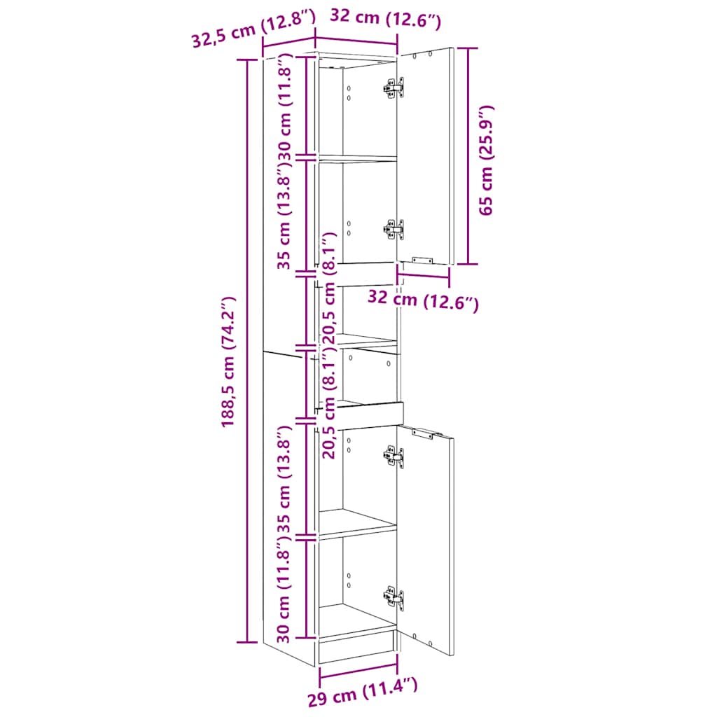 Armadietto Bagno Legno Antico 32x34x188,5 cm Legno Multistrato | homemem39