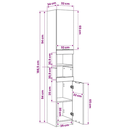 Armadietto Bagno Legno Antico 32x34x188,5 cm Legno Multistrato