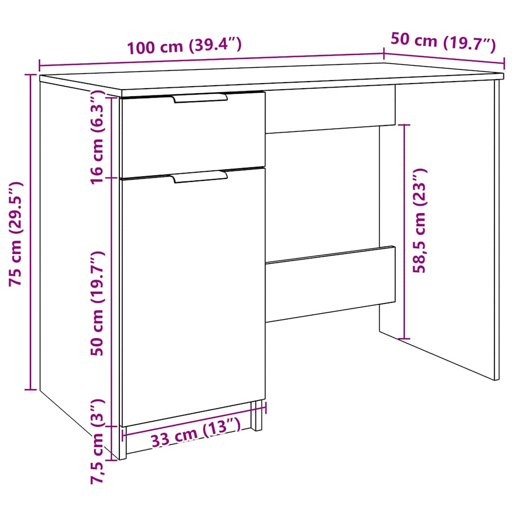 Scrivania Legno Antico 100x50x75 cm in Truciolato - homemem39