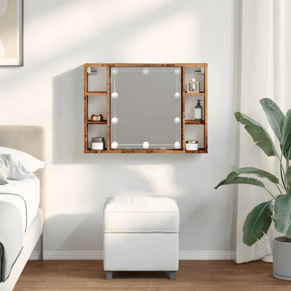 Mobile a Specchio LED Legno Antico 76x15x55 cm Multistrato - homemem39