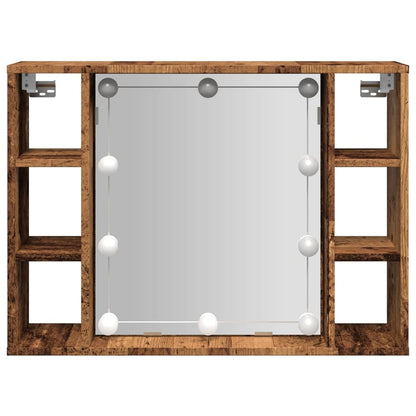 Mobile a Specchio LED Legno Antico 76x15x55 cm Multistrato - homemem39