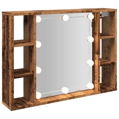 Mobile a Specchio LED Legno Antico 76x15x55 cm Multistrato