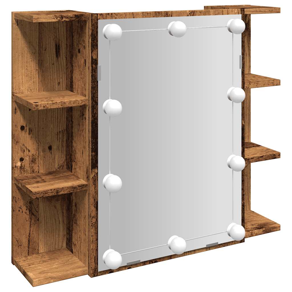Mobile a Specchio con LED Legno Antico 70x16,5x60 cm | homemem39