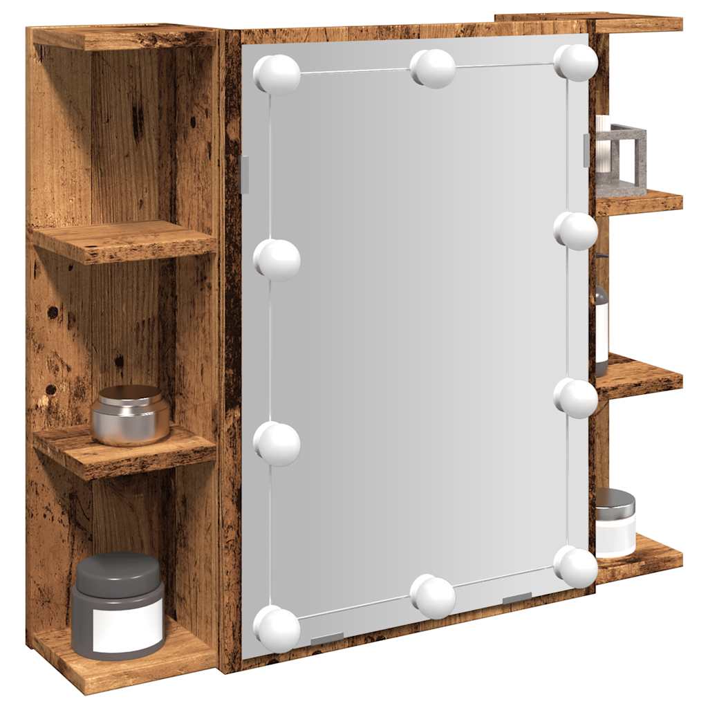 Mobile a Specchio con LED Legno Antico 70x16,5x60 cm | homemem39
