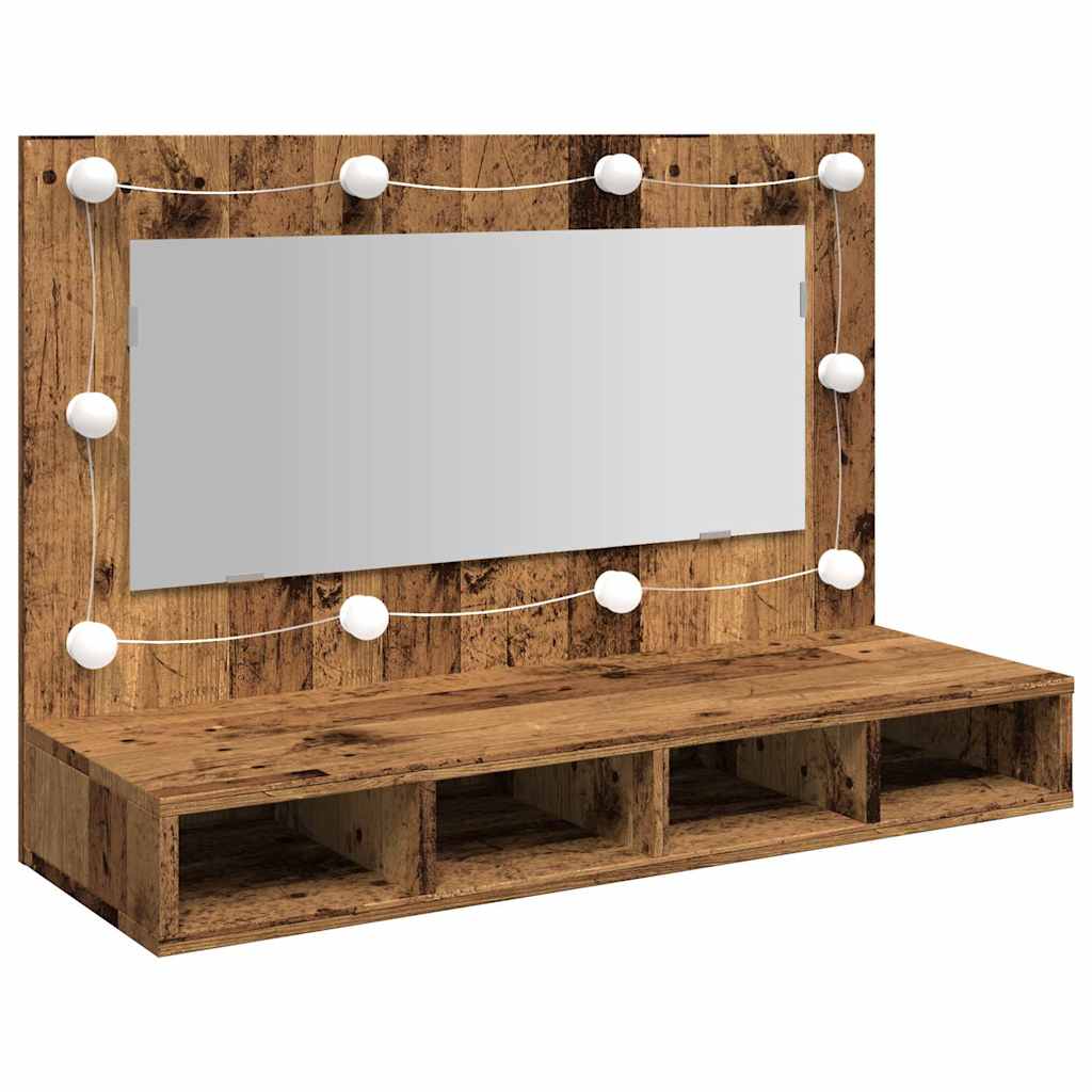 Mobile a Specchio con LED Legno Antico 90x31,5x62 cm | homemem39