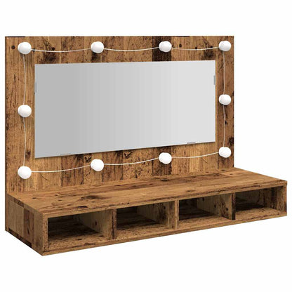 Mobile a Specchio con LED Legno Antico 90x31,5x62 cm | homemem39