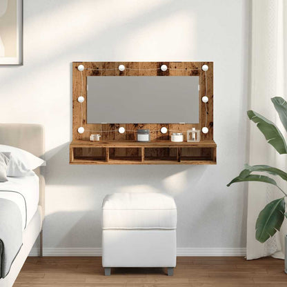 Mobile a Specchio con LED Legno Antico 90x31,5x62 cm | homemem39