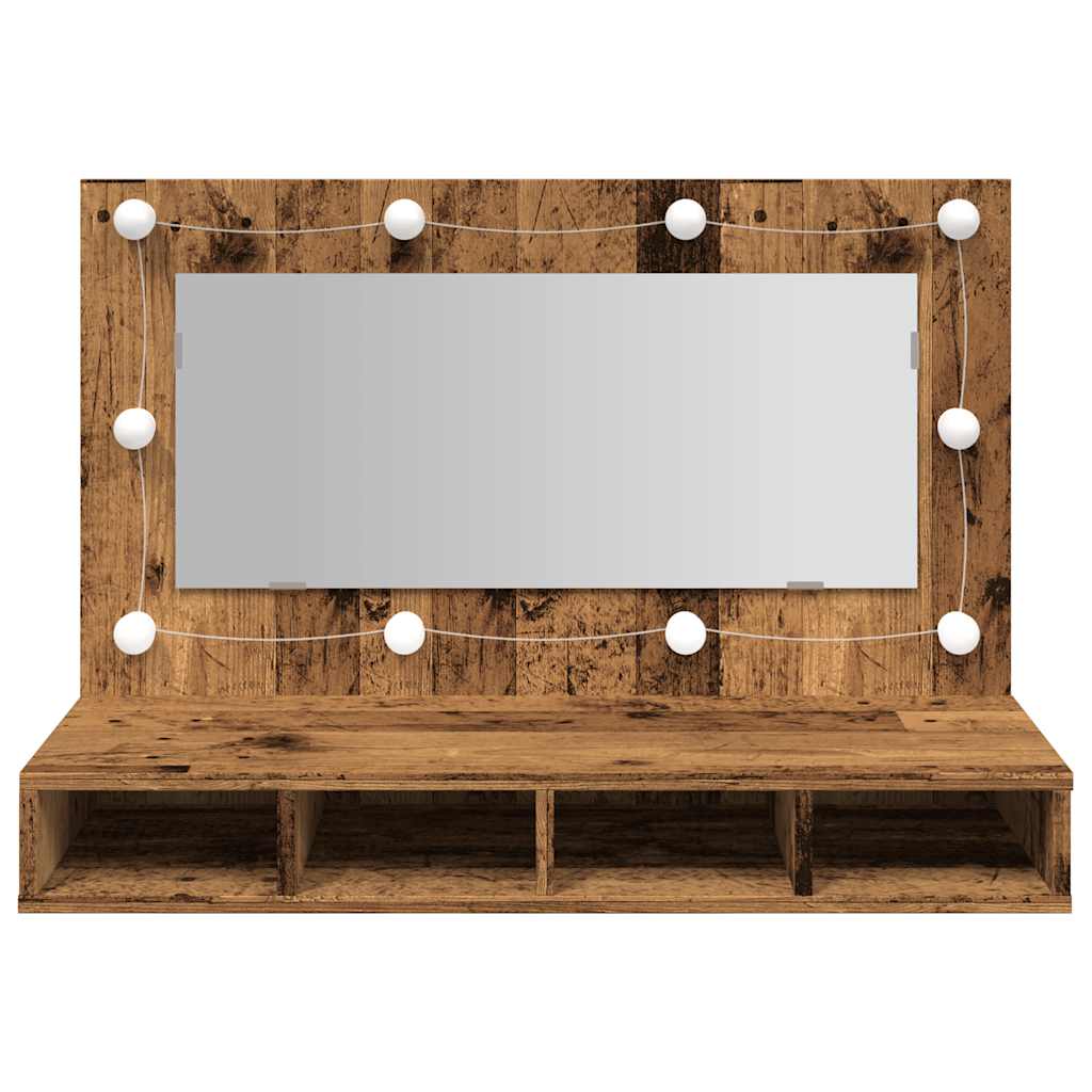 Mobile a Specchio con LED Legno Antico 90x31,5x62 cm | homemem39